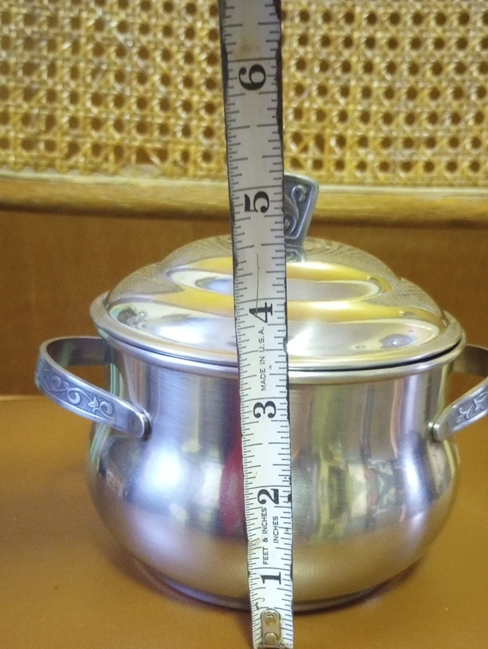 NEVER USED Monterey Hollowar Stainless Steel Crock & Lid w/ Decorative Handles